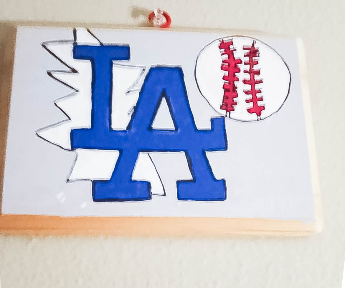 Marie's first painting of Dodgers logo